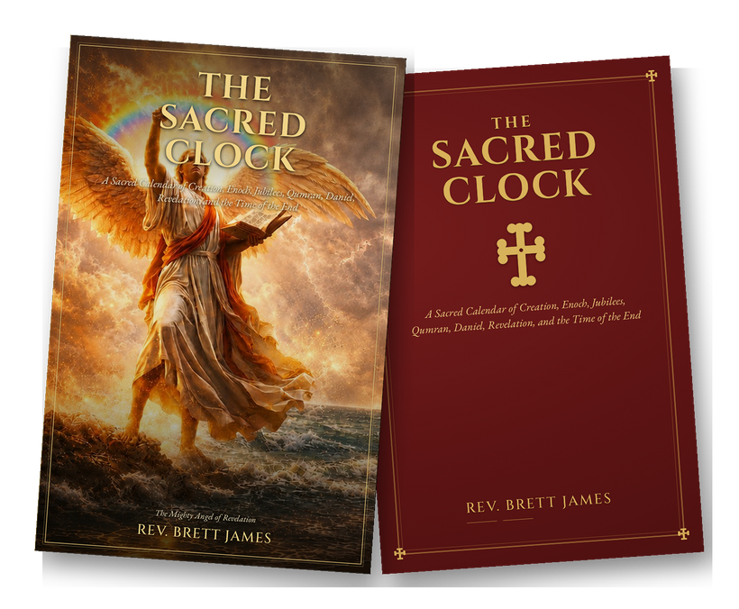 The Sacred Clock — full-color jacketed hardcover with the golden Mighty Angel dust jacket and the red-and-gold case beneath